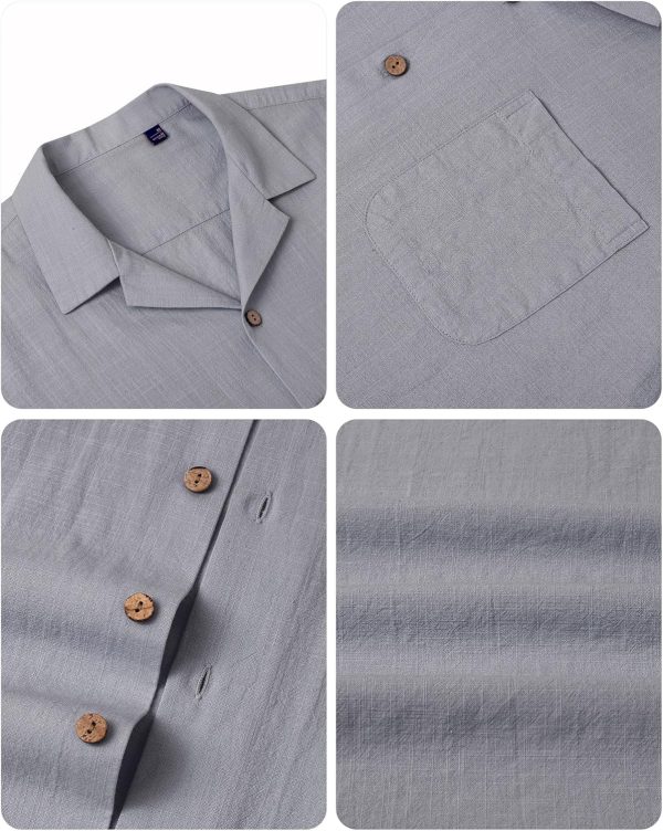 Alimens & Gentle Cuban Linen Shirts for Men Short Sleeve Button Down Shirt Cotton Summer Beach Camp Vacation Hawaiian Shirts - Image 120