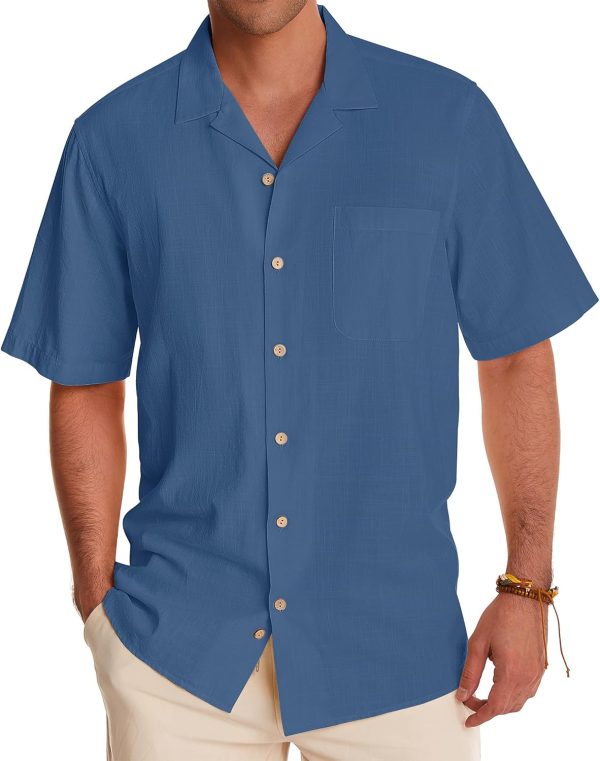 Alimens & Gentle Cuban Linen Shirts for Men Short Sleeve Button Down Shirt Cotton Summer Beach Camp Vacation Hawaiian Shirts - Image 121