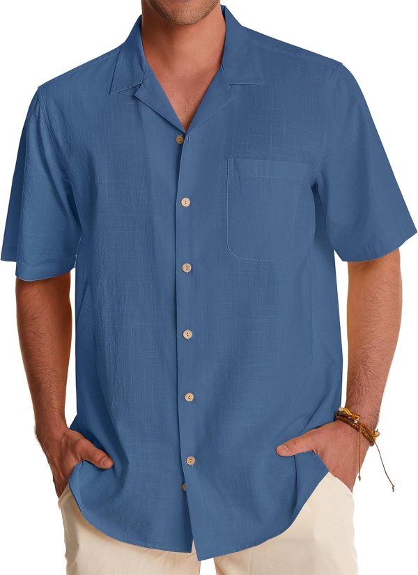 Alimens & Gentle Cuban Linen Shirts for Men Short Sleeve Button Down Shirt Cotton Summer Beach Camp Vacation Hawaiian Shirts - Image 124