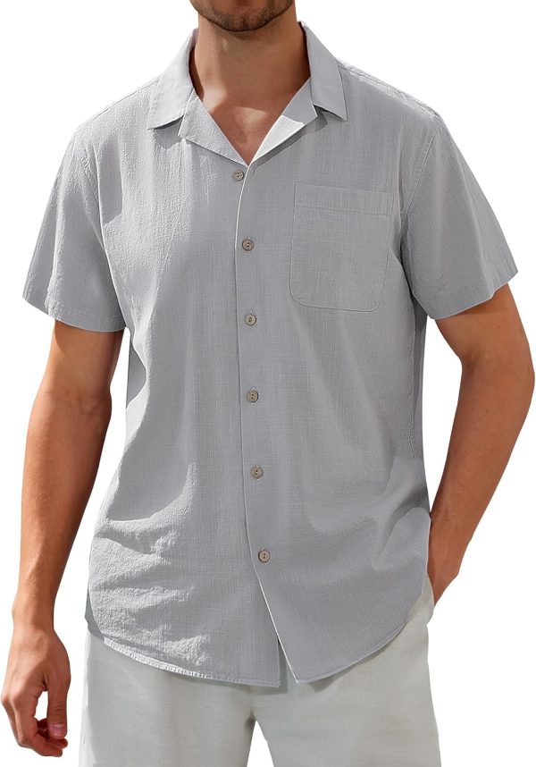 Alimens & Gentle Cuban Linen Shirts for Men Short Sleeve Button Down Shirt Cotton Summer Beach Camp Vacation Hawaiian Shirts - Image 126