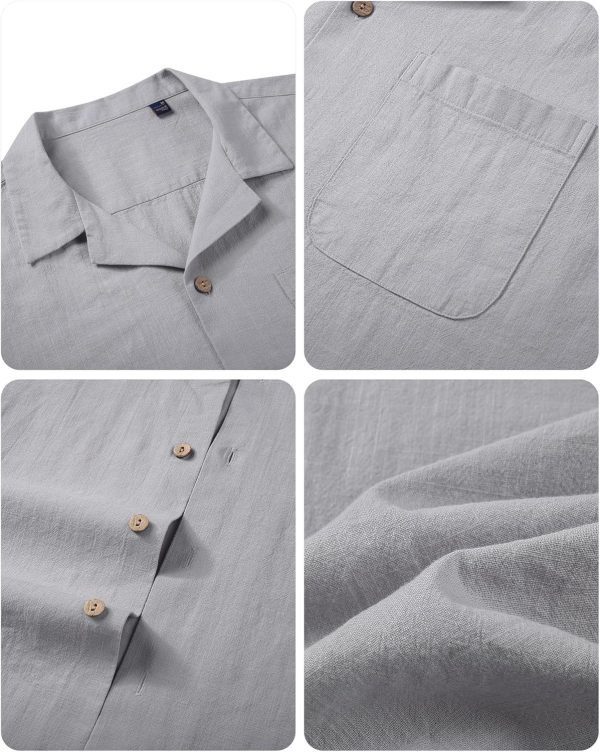 Alimens & Gentle Cuban Linen Shirts for Men Short Sleeve Button Down Shirt Cotton Summer Beach Camp Vacation Hawaiian Shirts - Image 130