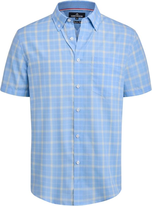 Alimens & Gentle Mens Plaid Short Sleeve Button Down Shirts Cotton Regular Fit Casual Gingham Shirts - Image 35