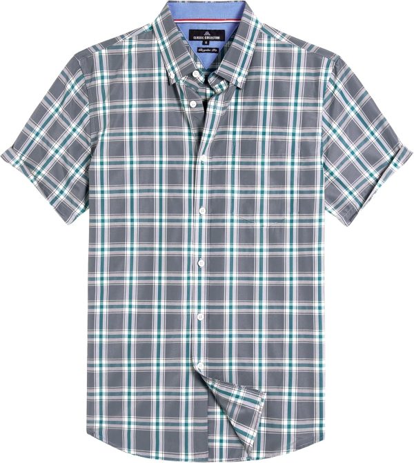Alimens & Gentle Mens Plaid Short Sleeve Button Down Shirts Cotton Regular Fit Casual Gingham Shirts - Image 37