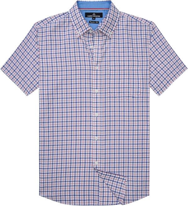 Alimens & Gentle Mens Plaid Short Sleeve Button Down Shirts Cotton Regular Fit Casual Gingham Shirts - Image 49