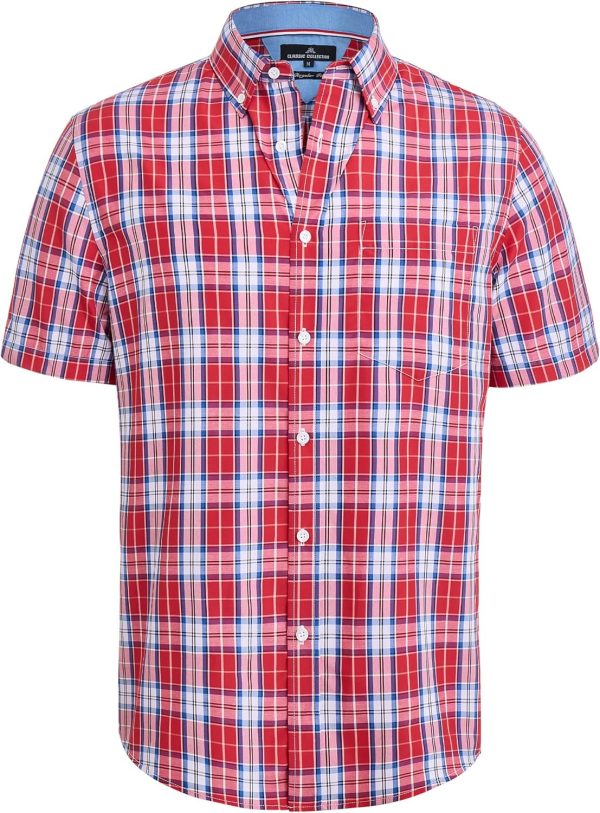 Alimens & Gentle Mens Plaid Short Sleeve Button Down Shirts Cotton Regular Fit Casual Gingham Shirts - Image 59