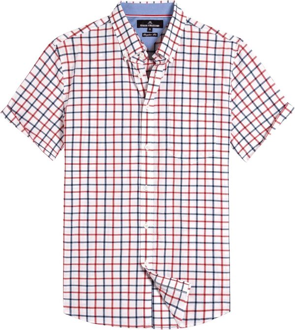 Alimens & Gentle Mens Plaid Short Sleeve Button Down Shirts Cotton Regular Fit Casual Gingham Shirts - Image 73