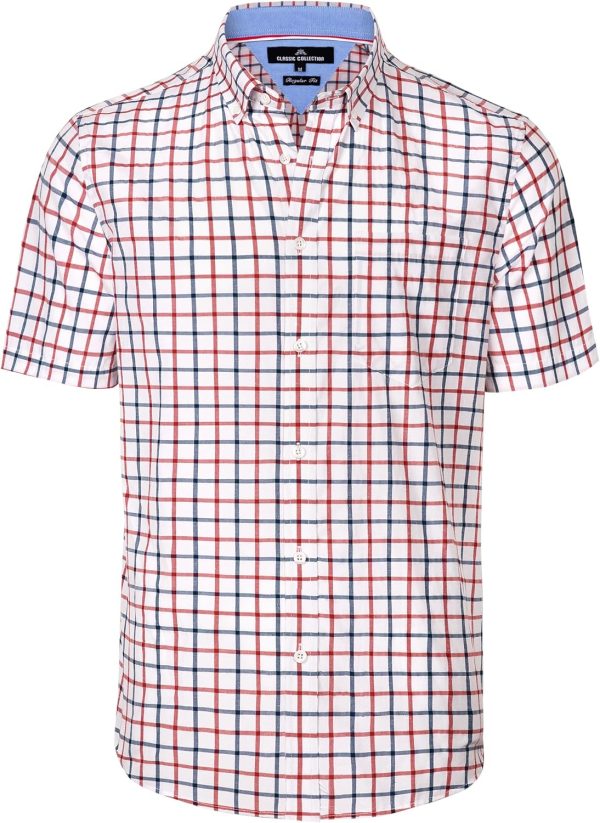 Alimens & Gentle Mens Plaid Short Sleeve Button Down Shirts Cotton Regular Fit Casual Gingham Shirts - Image 77