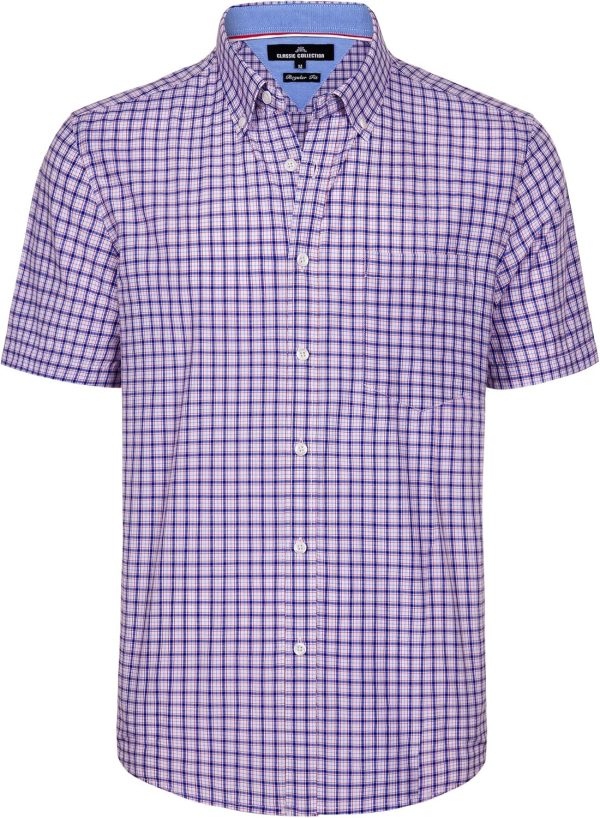 Alimens & Gentle Mens Plaid Short Sleeve Button Down Shirts Cotton Regular Fit Casual Gingham Shirts - Image 83