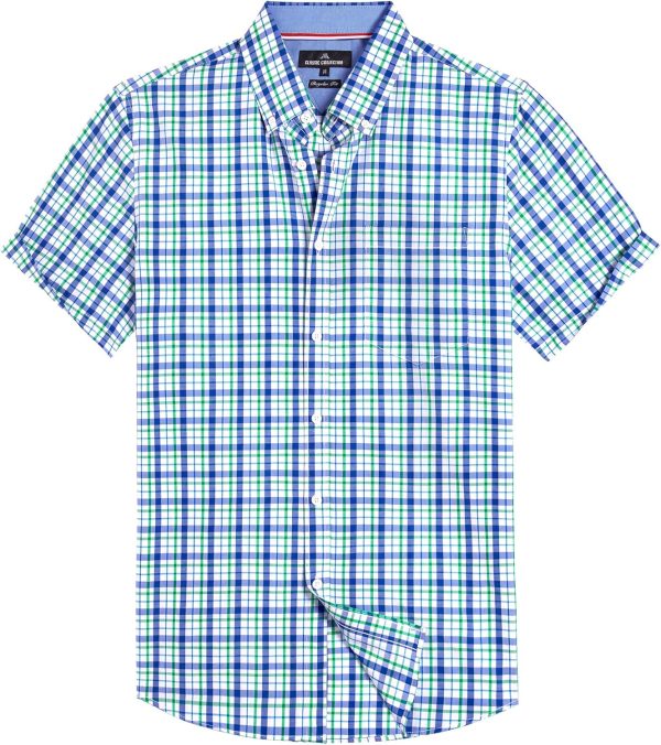 Alimens & Gentle Mens Plaid Short Sleeve Button Down Shirts Cotton Regular Fit Casual Gingham Shirts - Image 85