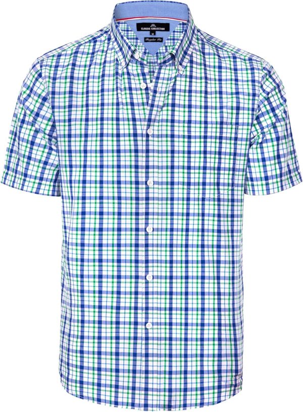 Alimens & Gentle Mens Plaid Short Sleeve Button Down Shirts Cotton Regular Fit Casual Gingham Shirts - Image 89