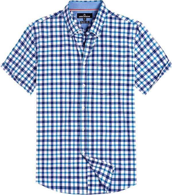 Alimens & Gentle Mens Plaid Short Sleeve Button Down Shirts Cotton Regular Fit Casual Gingham Shirts - Image 97