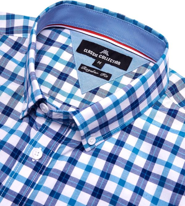 Alimens & Gentle Mens Plaid Short Sleeve Button Down Shirts Cotton Regular Fit Casual Gingham Shirts - Image 98