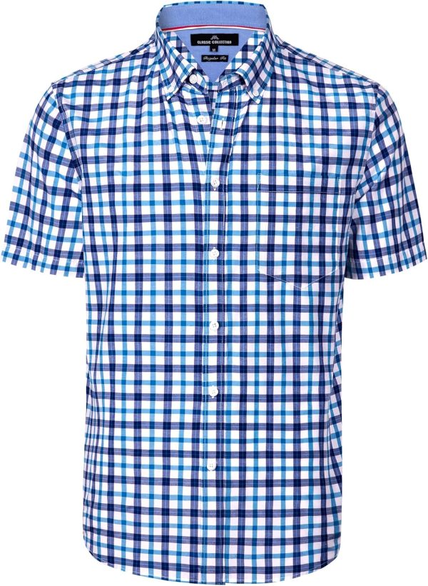 Alimens & Gentle Mens Plaid Short Sleeve Button Down Shirts Cotton Regular Fit Casual Gingham Shirts - Image 101