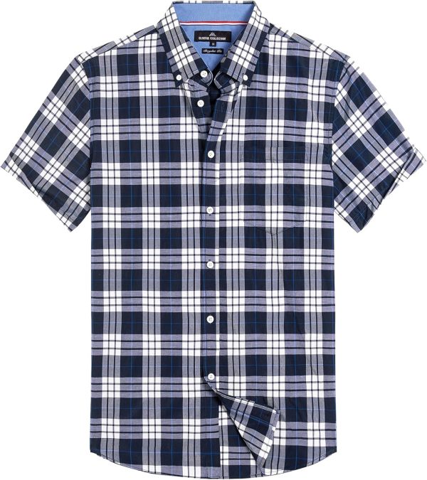 Alimens & Gentle Mens Plaid Short Sleeve Button Down Shirts Cotton Regular Fit Casual Gingham Shirts - Image 103