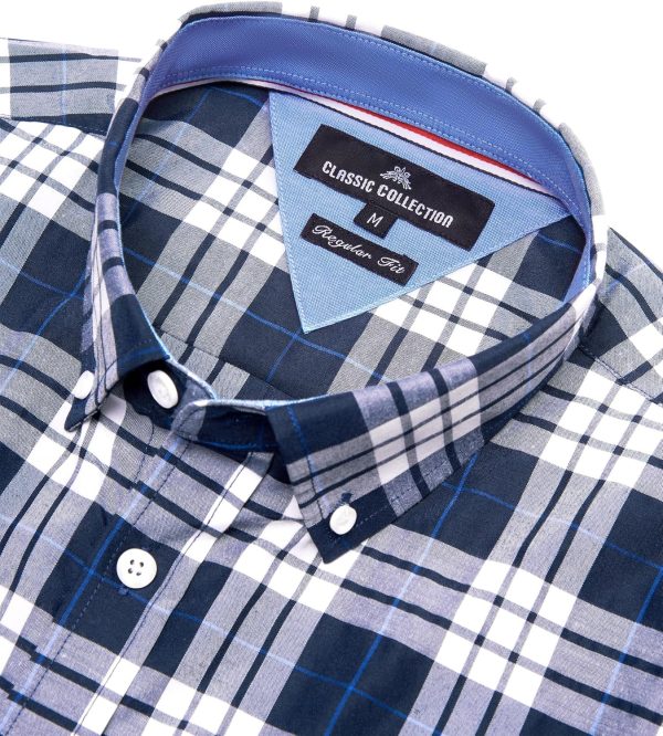 Alimens & Gentle Mens Plaid Short Sleeve Button Down Shirts Cotton Regular Fit Casual Gingham Shirts - Image 104