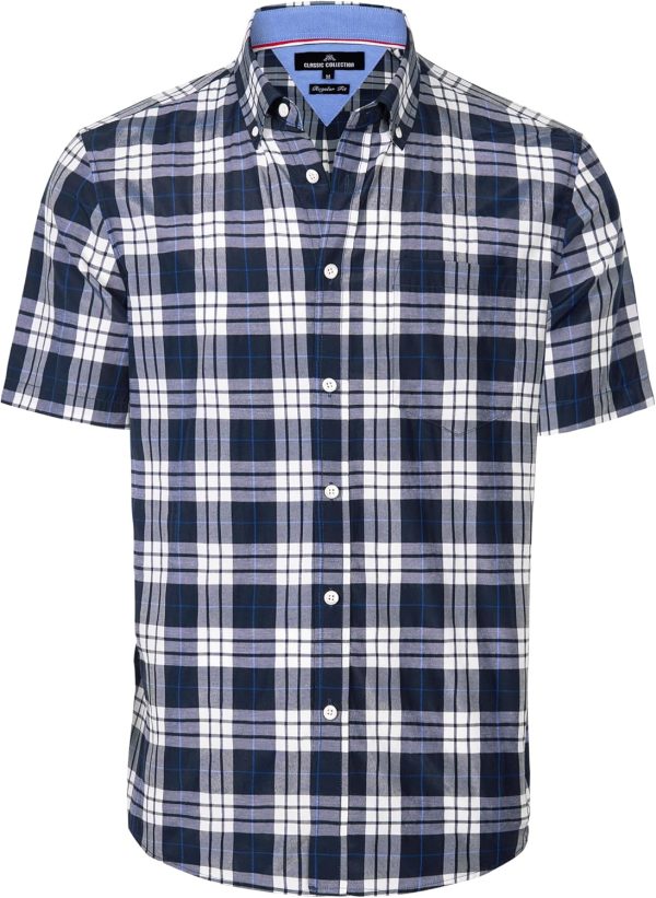 Alimens & Gentle Mens Plaid Short Sleeve Button Down Shirts Cotton Regular Fit Casual Gingham Shirts - Image 107