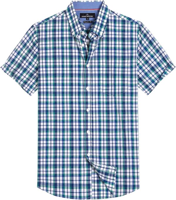Alimens & Gentle Mens Plaid Short Sleeve Button Down Shirts Cotton Regular Fit Casual Gingham Shirts - Image 109