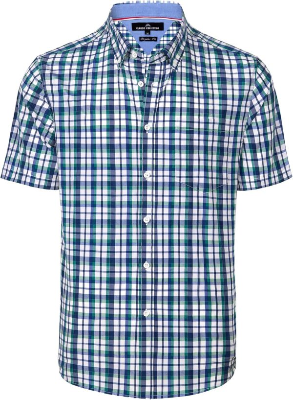 Alimens & Gentle Mens Plaid Short Sleeve Button Down Shirts Cotton Regular Fit Casual Gingham Shirts - Image 113