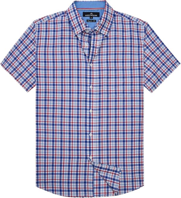 Alimens & Gentle Mens Plaid Short Sleeve Button Down Shirts Cotton Regular Fit Casual Gingham Shirts - Image 115
