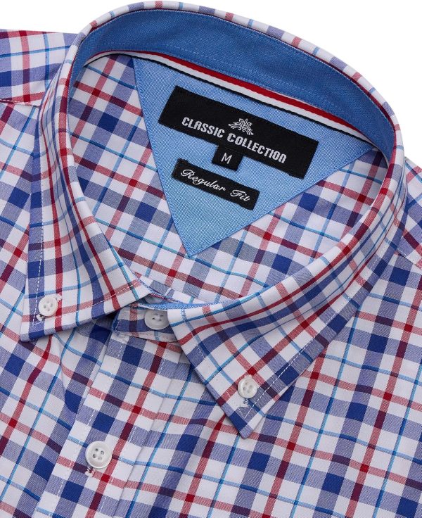 Alimens & Gentle Mens Plaid Short Sleeve Button Down Shirts Cotton Regular Fit Casual Gingham Shirts - Image 116