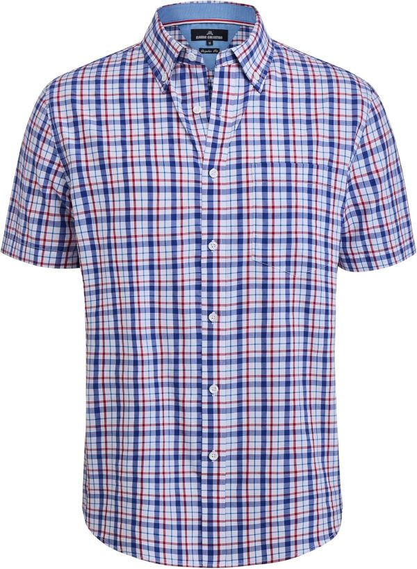 Alimens & Gentle Mens Plaid Short Sleeve Button Down Shirts Cotton Regular Fit Casual Gingham Shirts - Image 119