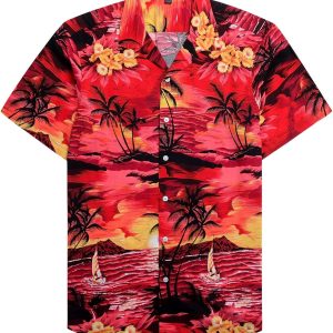 Alimens & Gentle Hawaiian Shirt for Men Summer Beach Casual Short Sleeve Button Down Shirts Printed Tropical Vacation Shirts