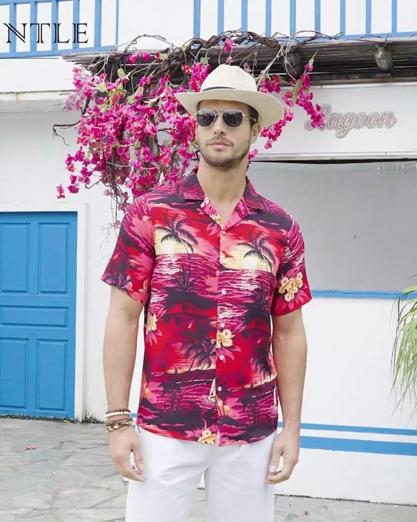 Alimens & Gentle Hawaiian Shirt for Men Summer Beach Casual Short Sleeve Button Down Shirts Printed Tropical Vacation Shirts - Image 2