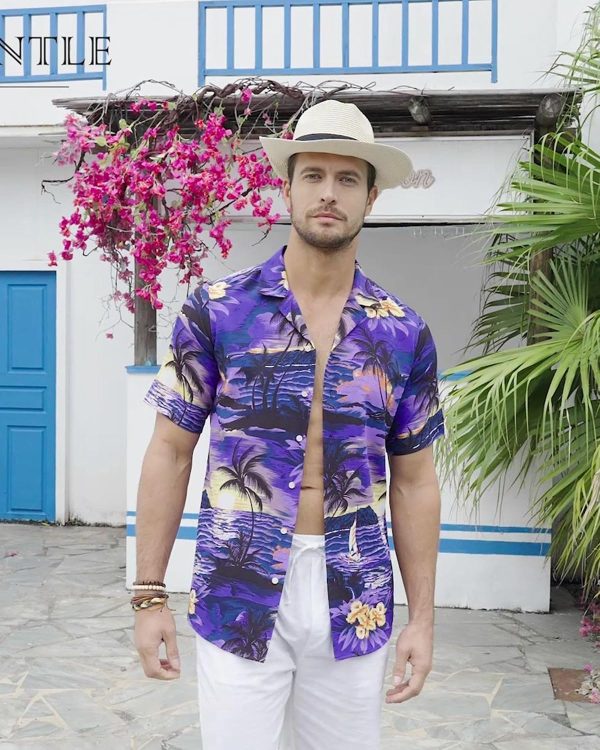 Alimens & Gentle Hawaiian Shirt for Men Summer Beach Casual Short Sleeve Button Down Shirts Printed Tropical Vacation Shirts - Image 42