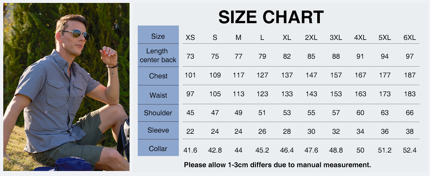 fishing shirt size chart