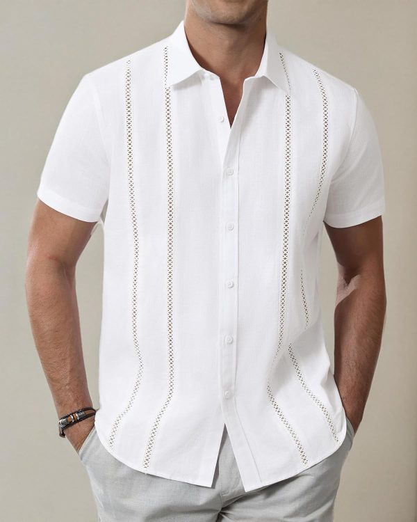Alimens & Gentle Men's Cuban Guayabera Shirts Cotton Linen Short Sleeve Button Down Shirts Casual Summer Beach Camp Shirt - Image 6