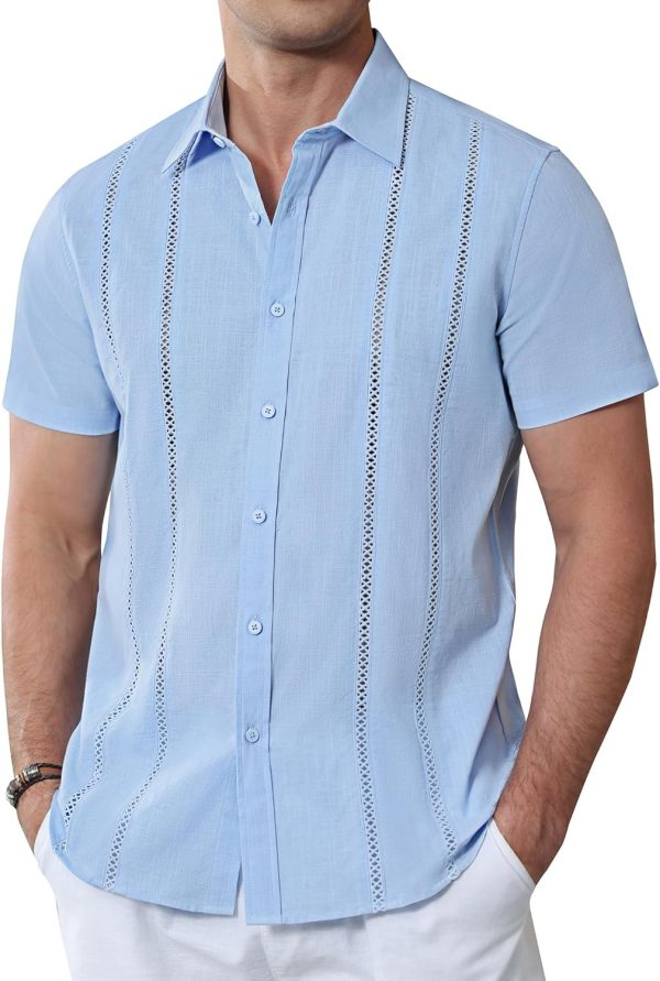 Alimens & Gentle Men's Cuban Guayabera Shirts Cotton Linen Short Sleeve Button Down Shirts Casual Summer Beach Camp Shirt - Image 7