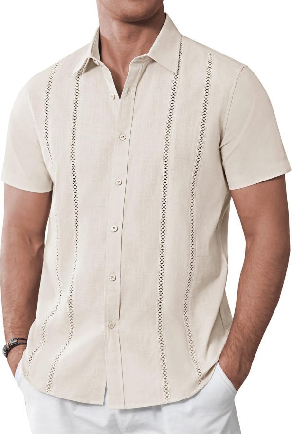 Alimens & Gentle Men's Cuban Guayabera Shirts Cotton Linen Short Sleeve Button Down Shirts Casual Summer Beach Camp Shirt - Image 12
