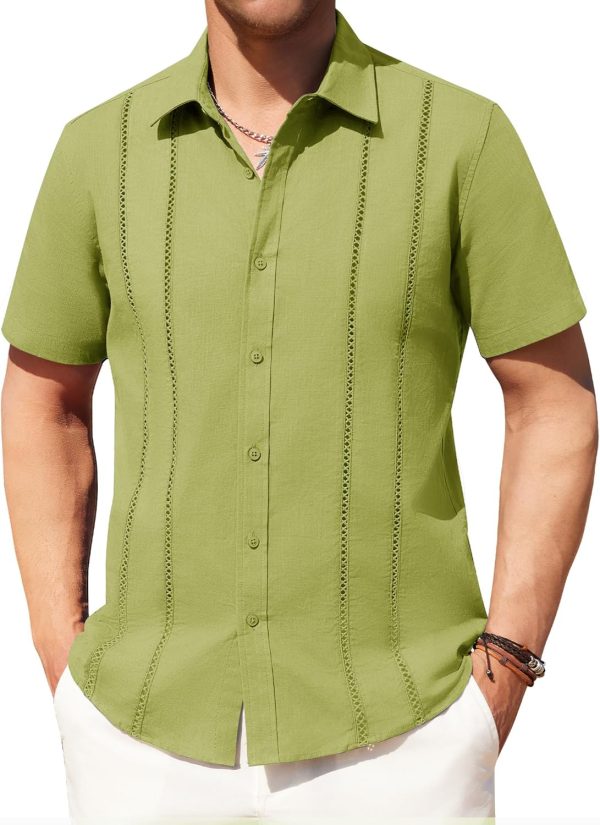 Alimens & Gentle Men's Cuban Guayabera Shirts Cotton Linen Short Sleeve Button Down Shirts Casual Summer Beach Camp Shirt - Image 17