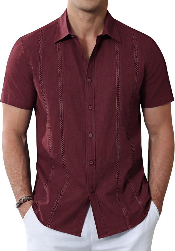 Alimens & Gentle Men's Cuban Guayabera Shirts Cotton Linen Short Sleeve Button Down Shirts Casual Summer Beach Camp Shirt - Image 22
