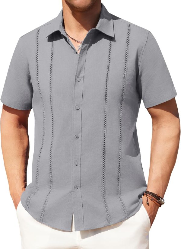 Alimens & Gentle Men's Cuban Guayabera Shirts Cotton Linen Short Sleeve Button Down Shirts Casual Summer Beach Camp Shirt - Image 27