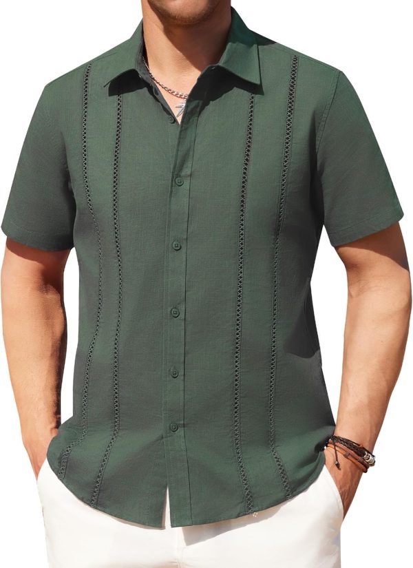 Alimens & Gentle Men's Cuban Guayabera Shirts Cotton Linen Short Sleeve Button Down Shirts Casual Summer Beach Camp Shirt - Image 32