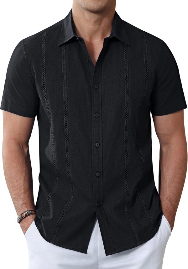 Alimens & Gentle Men's Cuban Guayabera Shirts Cotton Linen Short Sleeve Button Down Shirts Casual Summer Beach Camp Shirt - Image 37
