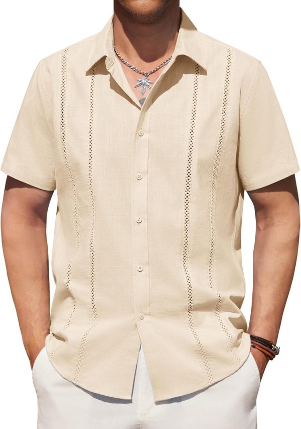 Alimens & Gentle Men's Cuban Guayabera Shirts Cotton Linen Short Sleeve Button Down Shirts Casual Summer Beach Camp Shirt - Image 42