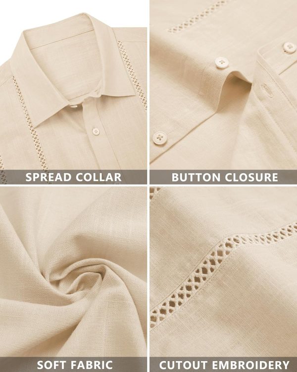 Alimens & Gentle Men's Cuban Guayabera Shirts Cotton Linen Short Sleeve Button Down Shirts Casual Summer Beach Camp Shirt - Image 46