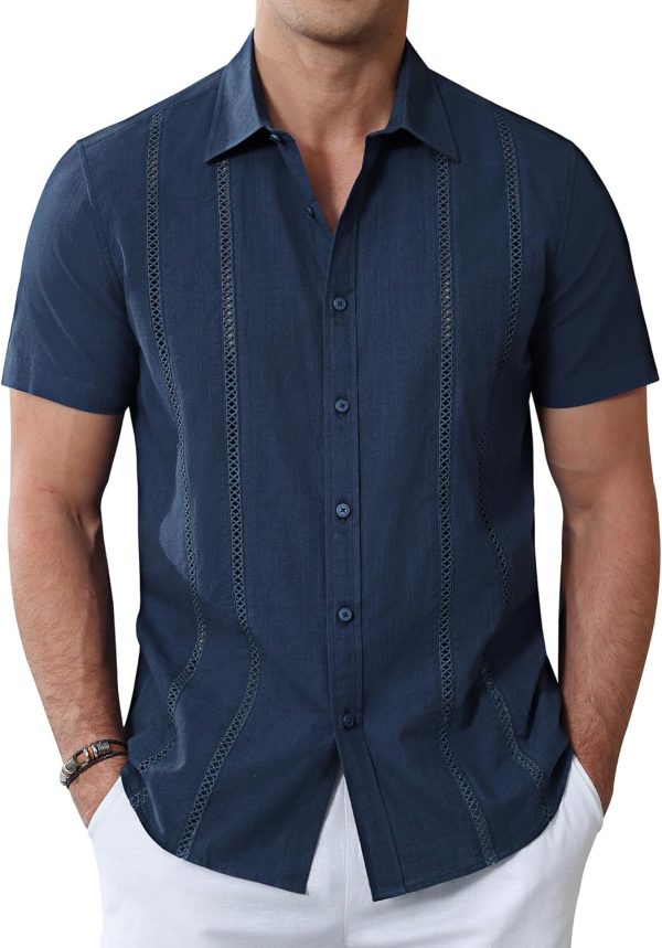 Alimens & Gentle Men's Cuban Guayabera Shirts Cotton Linen Short Sleeve Button Down Shirts Casual Summer Beach Camp Shirt - Image 47
