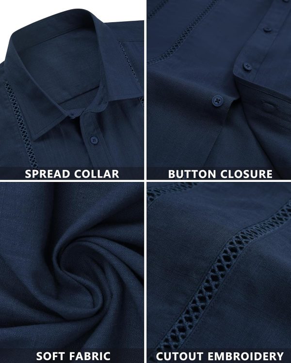 Alimens & Gentle Men's Cuban Guayabera Shirts Cotton Linen Short Sleeve Button Down Shirts Casual Summer Beach Camp Shirt - Image 51