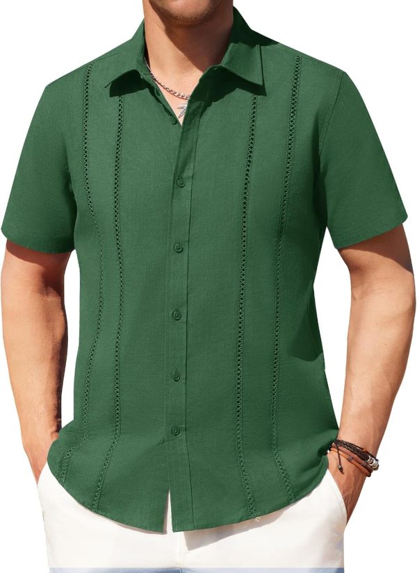 Alimens & Gentle Men's Cuban Guayabera Shirts Cotton Linen Short Sleeve Button Down Shirts Casual Summer Beach Camp Shirt - Image 52