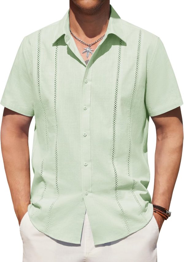 Alimens & Gentle Men's Cuban Guayabera Shirts Cotton Linen Short Sleeve Button Down Shirts Casual Summer Beach Camp Shirt - Image 57