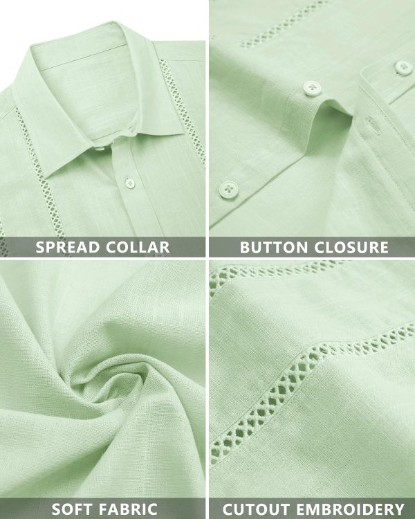 Alimens & Gentle Men's Cuban Guayabera Shirts Cotton Linen Short Sleeve Button Down Shirts Casual Summer Beach Camp Shirt - Image 61