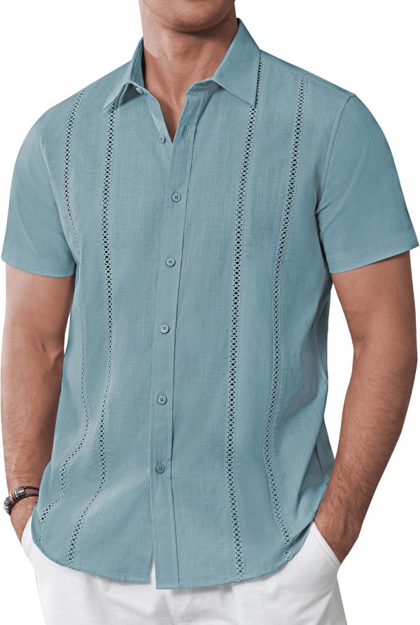 Alimens & Gentle Men's Cuban Guayabera Shirts Cotton Linen Short Sleeve Button Down Shirts Casual Summer Beach Camp Shirt - Image 62