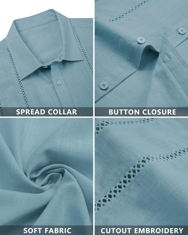 Alimens & Gentle Men's Cuban Guayabera Shirts Cotton Linen Short Sleeve Button Down Shirts Casual Summer Beach Camp Shirt - Image 66