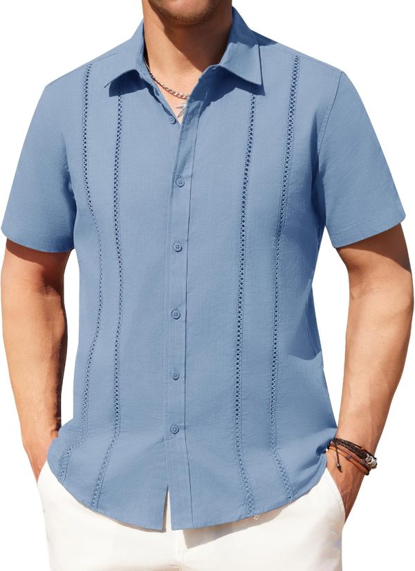 Alimens & Gentle Men's Cuban Guayabera Shirts Cotton Linen Short Sleeve Button Down Shirts Casual Summer Beach Camp Shirt - Image 67