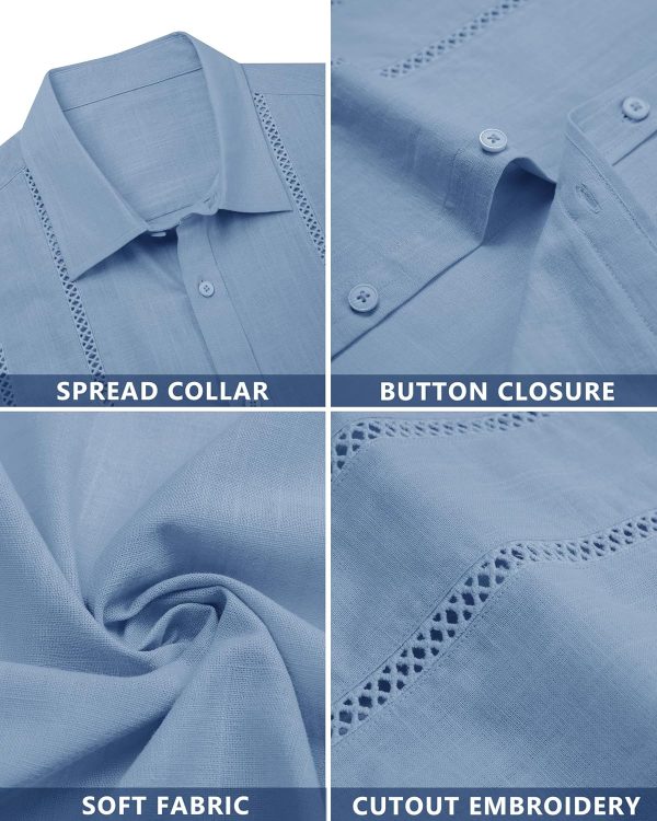 Alimens & Gentle Men's Cuban Guayabera Shirts Cotton Linen Short Sleeve Button Down Shirts Casual Summer Beach Camp Shirt - Image 71