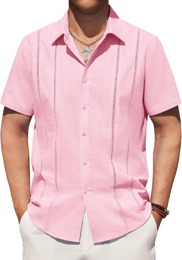Alimens & Gentle Men's Cuban Guayabera Shirts Cotton Linen Short Sleeve Button Down Shirts Casual Summer Beach Camp Shirt - Image 72
