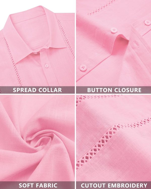 Alimens & Gentle Men's Cuban Guayabera Shirts Cotton Linen Short Sleeve Button Down Shirts Casual Summer Beach Camp Shirt - Image 76
